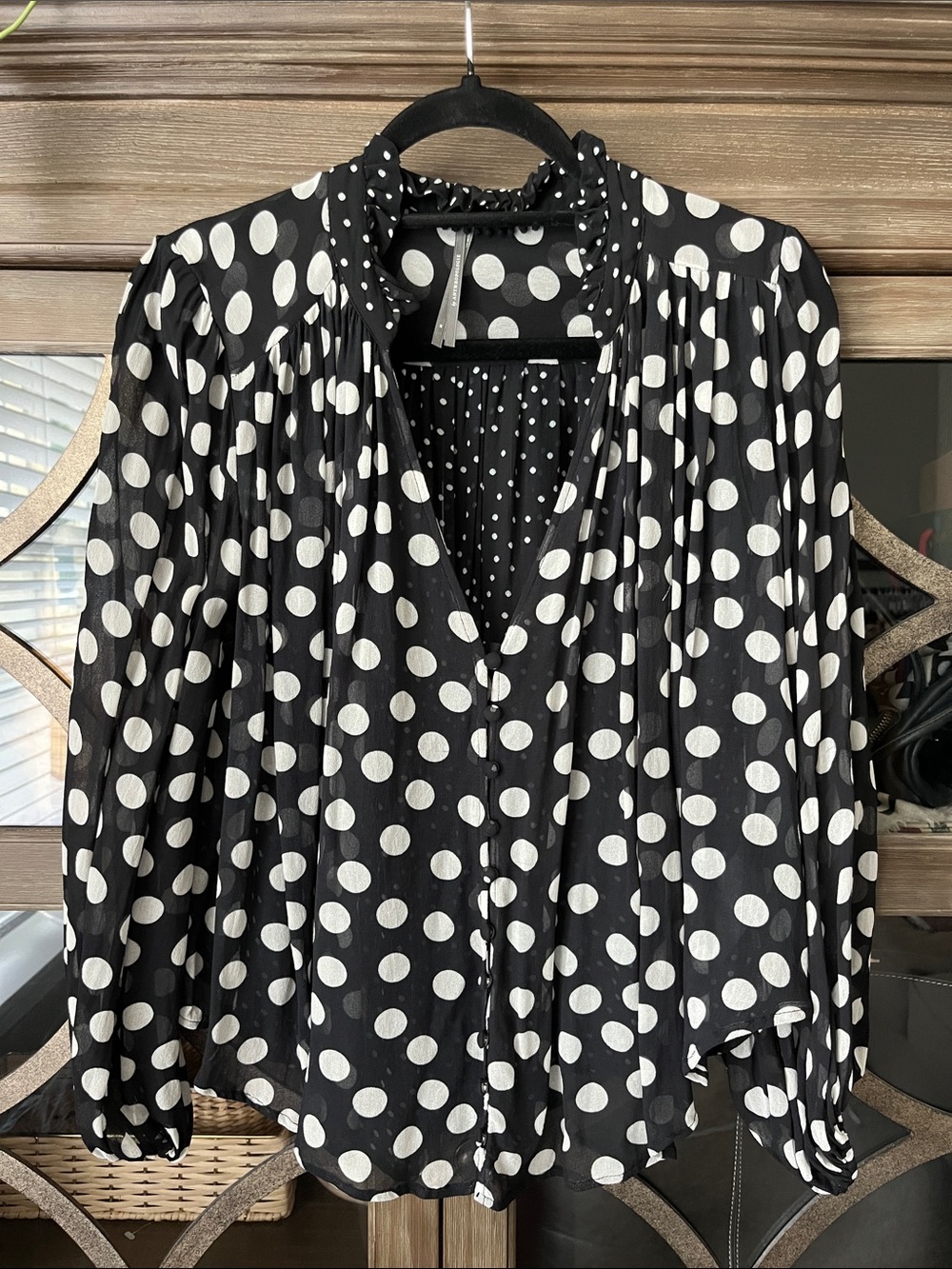 Anthropologie Black and White Polka Dot Blouse